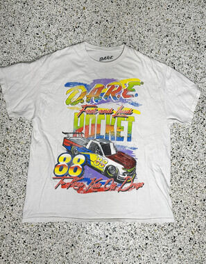 DARE Fast and Loud Rocket 88 T-Shirt Mens L White Racing Graphic Tee 100% Cotton